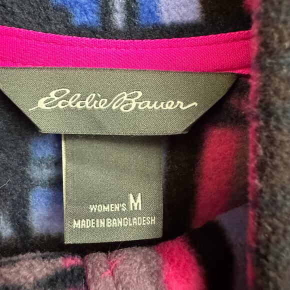 Eddie Bauer Black Pink Blue Aztec Pullover Quest Fleece 1/4 Zip Jacket Med NEW - Picture 3 of 8